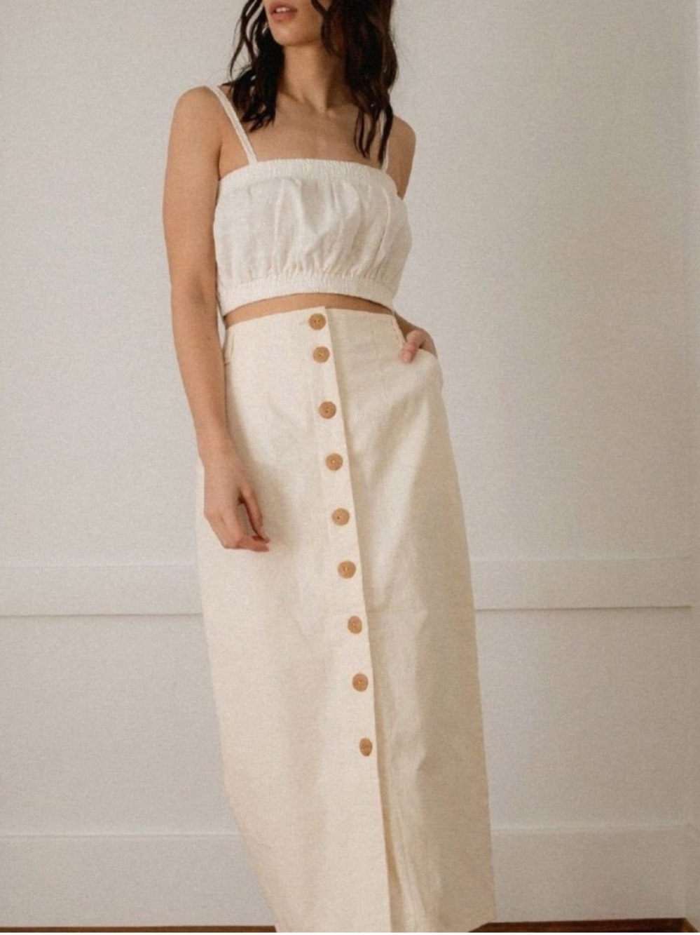 Harley Jae Classic Organic Linen Blend MIDI Skirt Size Small